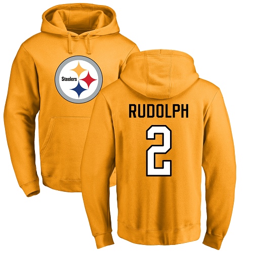 Men Pittsburgh Steelers Football #2 Gold Mason Rudolph Name and Number Logo Pullover NFL Hoodie Sweatshirts